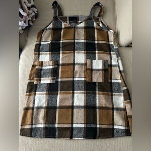 Plaid Patched Pockets Tank Dress